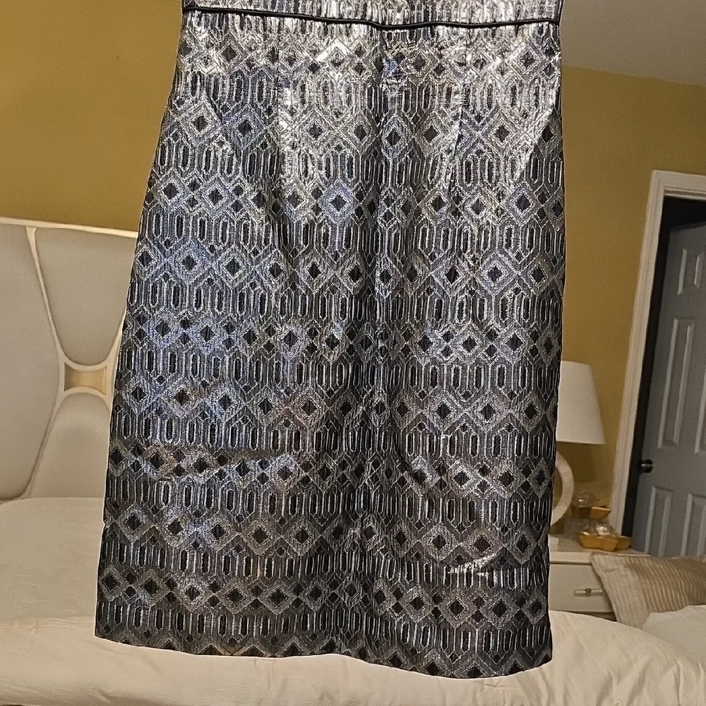 Tory Burch Metallic Silver and Black Mini Dress EUC